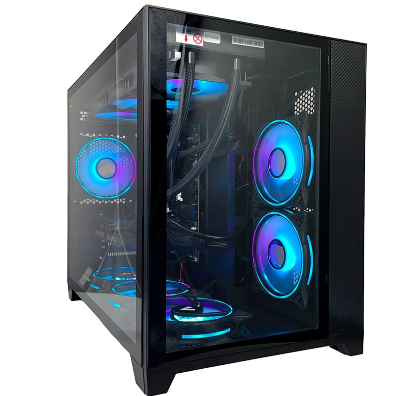 Top-mounted 360mm AIO radiator on the G6 Typhoon X5, ARGB intake fans drawing through the front mesh of the Vida Akira Black