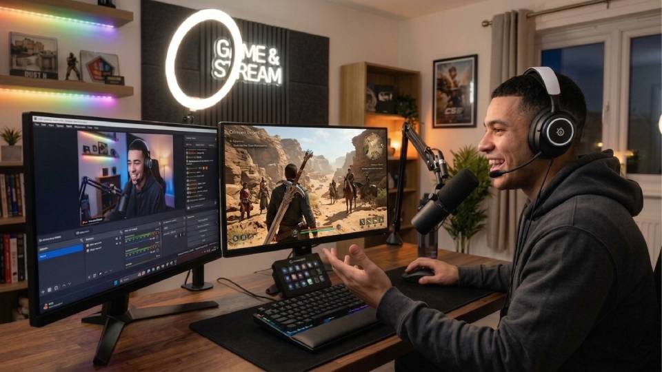 Multi-game gaming setup covering Crimson Desert, Black Myth Wukong, and other open world titles