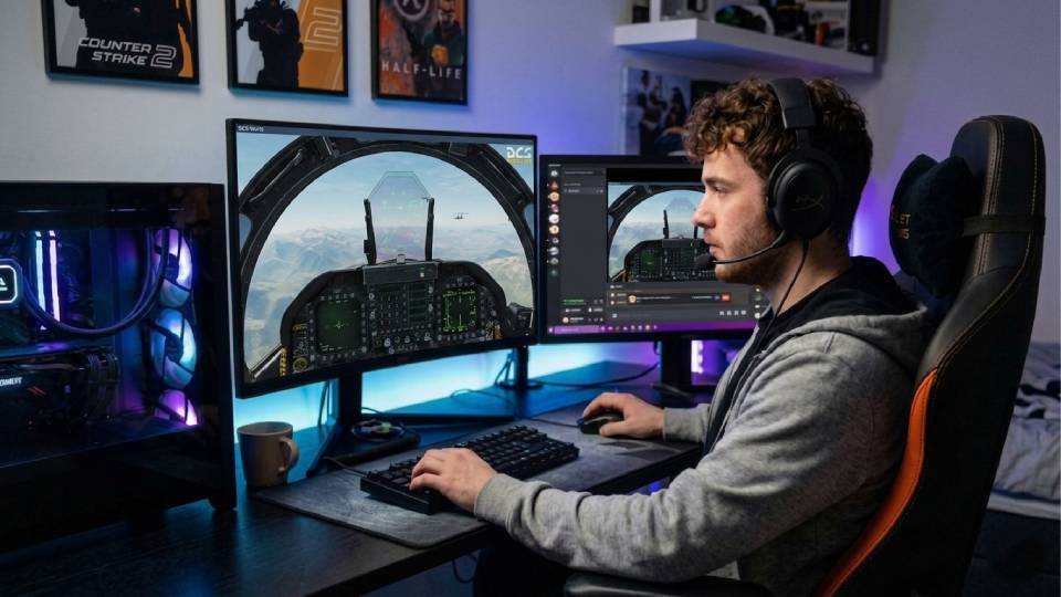 DCS World VR pilot — absorbing cockpit, full spatial awareness