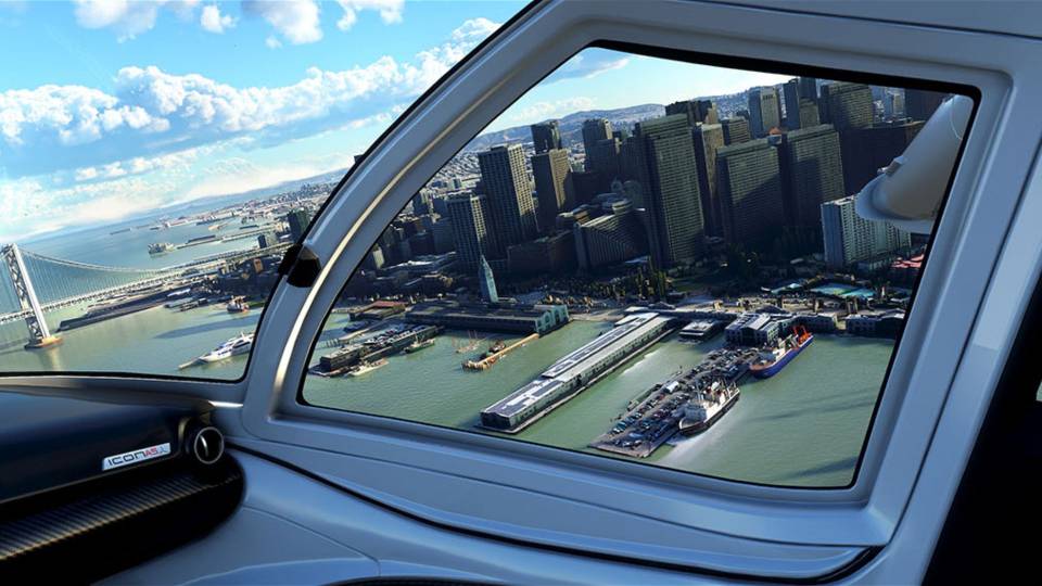 Flight Simulator 2024 at entry settings — 1080p medium, rural scenery