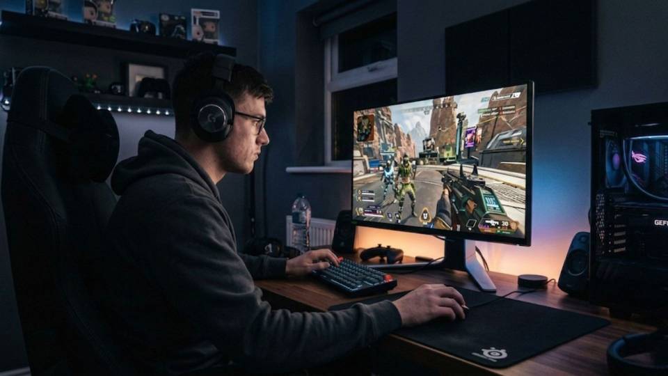 Apex Legends movement player at 144Hz gaming desk with Ginger6 PC