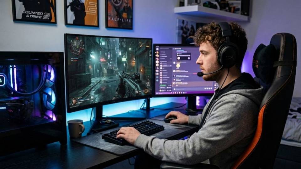 Black Ops 7 player at 240Hz gaming desk with Ginger6 PC