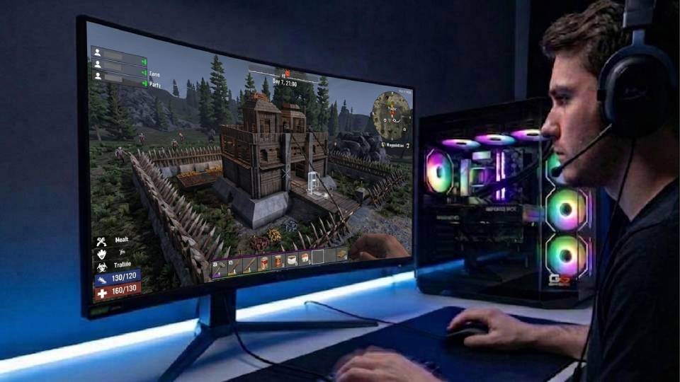 Ginger6 gaming PC in a desk setup with 7 Days to Die on a 1080p display