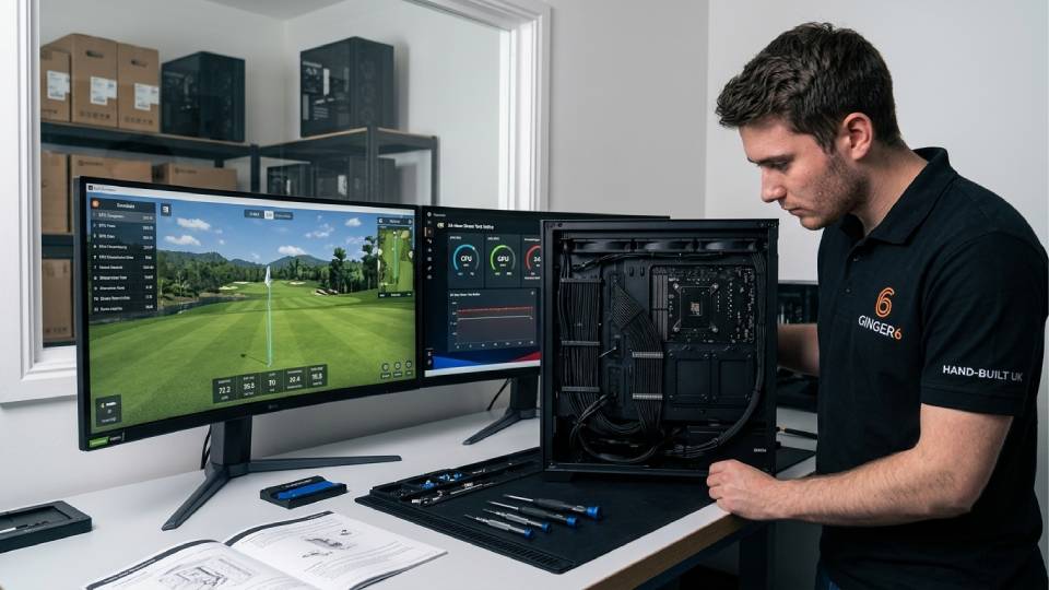 Ginger6 gaming PC for indoor golf simulator — hand-assembled in Wolverhampton
