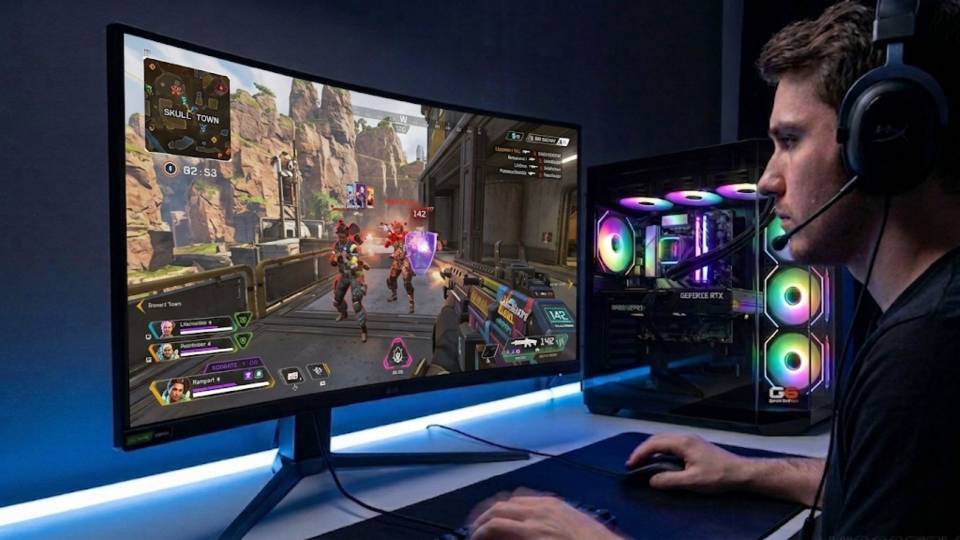 Ginger6 gaming PC in an Apex Legends desk setup — consistent frame delivery, clean cable management