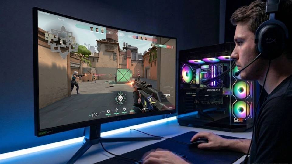 Ginger6 gaming PC in a competitive Valorant desk setup — 240Hz monitor, clean cable management