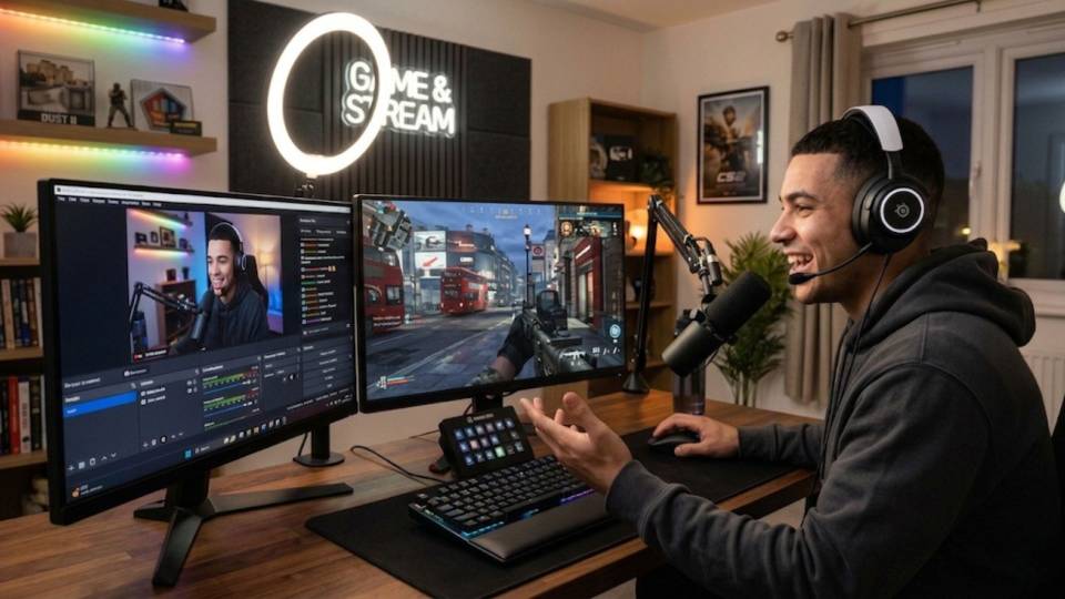 Modern Warfare 1440p upgrade player at gaming desk with Ginger6 PC