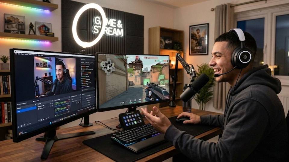 Valorant streamer setup — Ginger6 PC with streaming software and 240Hz monitor