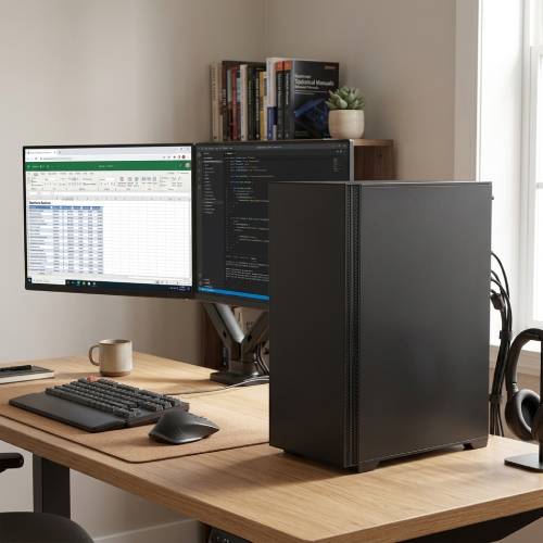 Multi-monitor office PC built by Ginger6 for dual and triple screen business setups