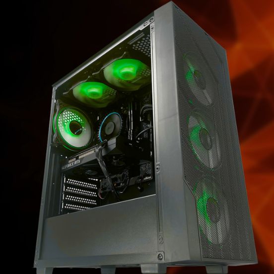 Ginger6 Nvidia RTX 3050 gaming PC hand-built in Wolverhampton, shown with clean cable management and tempered glass panel