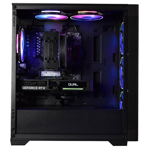 G6 ND1000 interior — side panel removed showing RTX 5060 Ti, cable management, and component layout