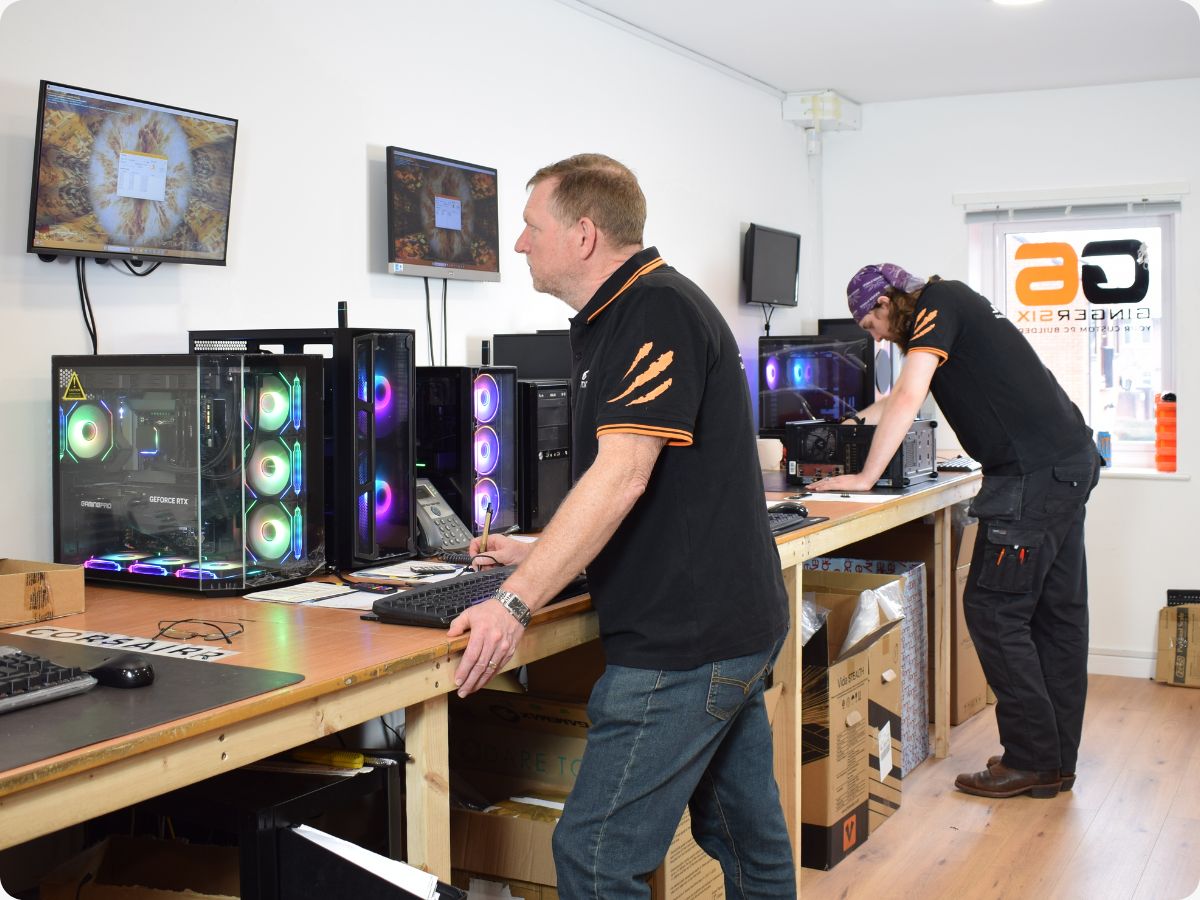 Ginger6 team building and testing custom PCs in our Wolverhampton workshop