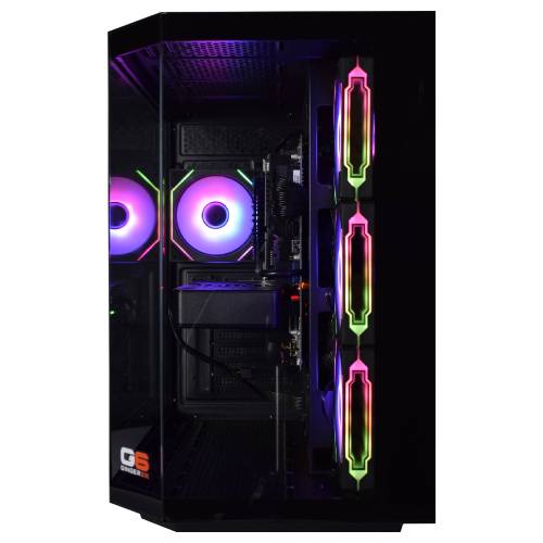 Front view of the G6 Storm X5, Vida Edge tempered glass panel showing the RTX 5060 Ti 16GB