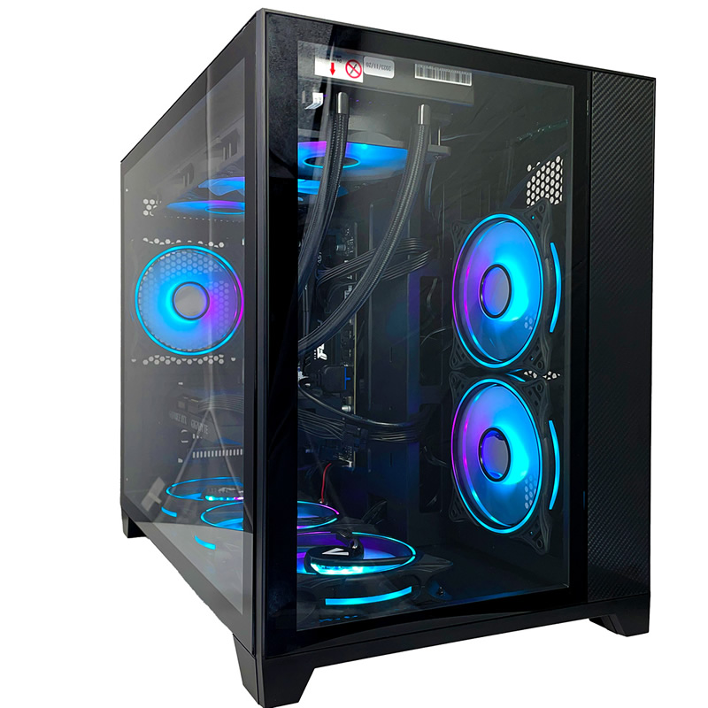 Top-mounted 360mm AIO radiator on the G6 Typhoon X5, ARGB intake fans drawing through the front mesh of the Vida Akira Black