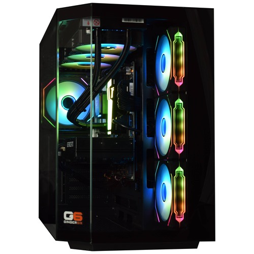 Top-mounted 360mm AIO radiator on the Genesis G6 U3, ARGB radiator fans drawing through the front mesh of the Vida Edge under sustained 5.70 GHz P-core boost
