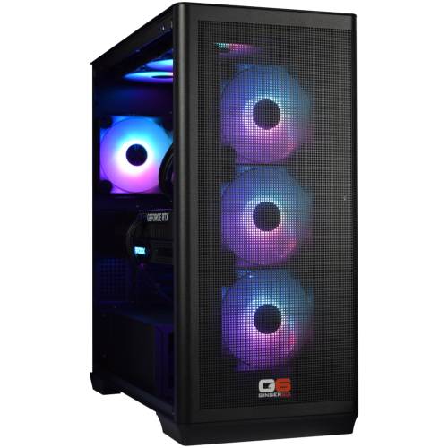 Top-mounted 360mm AIO radiator inside the G6 Apex 6, three high-static-pressure intake fans drawing through the front mesh of the APNX C1