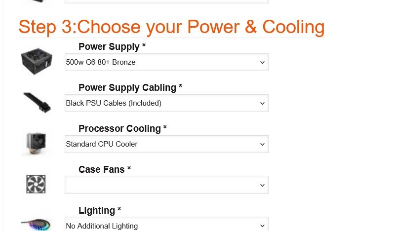 Step 3 Power and Cooling of the Intel Z790 DDR5 Custom Gaming PC configurator