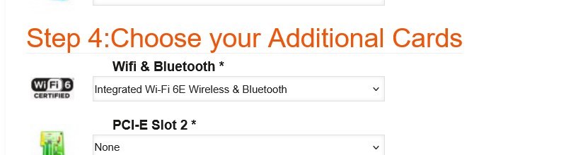 Step 4 Additional Cards of the Intel Z790 DDR5 Custom Gaming PC configurator