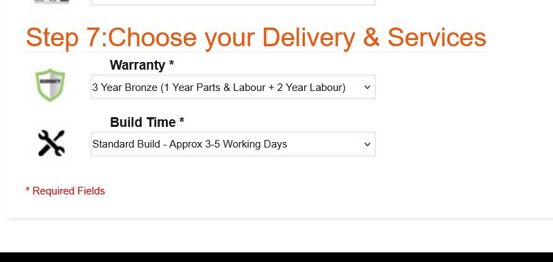 Step 7 Delivery and Services of the Intel Z790 DDR5 Custom Gaming PC configurator