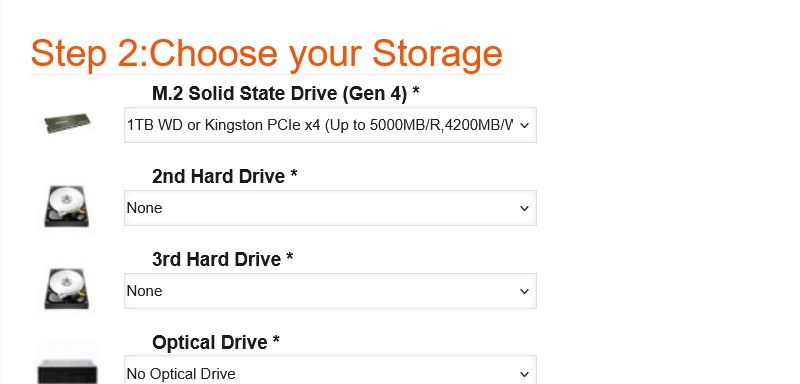 Step 2 Storage of the Intel Core Ultra Custom Gaming PC configurator