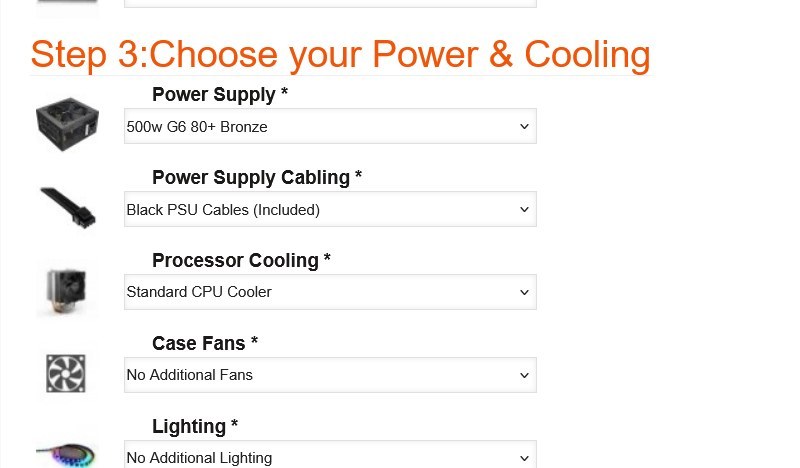 Step 3 Power and Cooling of the Intel Core Ultra Custom Gaming PC configurator