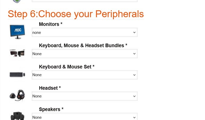 Step 6 Peripherals of the Intel Core Ultra Custom Gaming PC configurator